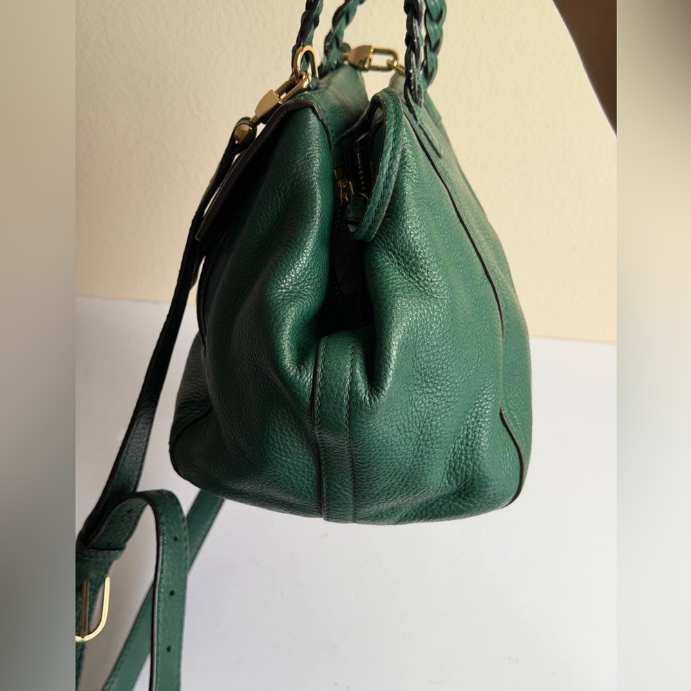 Tory Burch Half Moon Satchel in Green Pebbled Leather - Picture 7 of 13